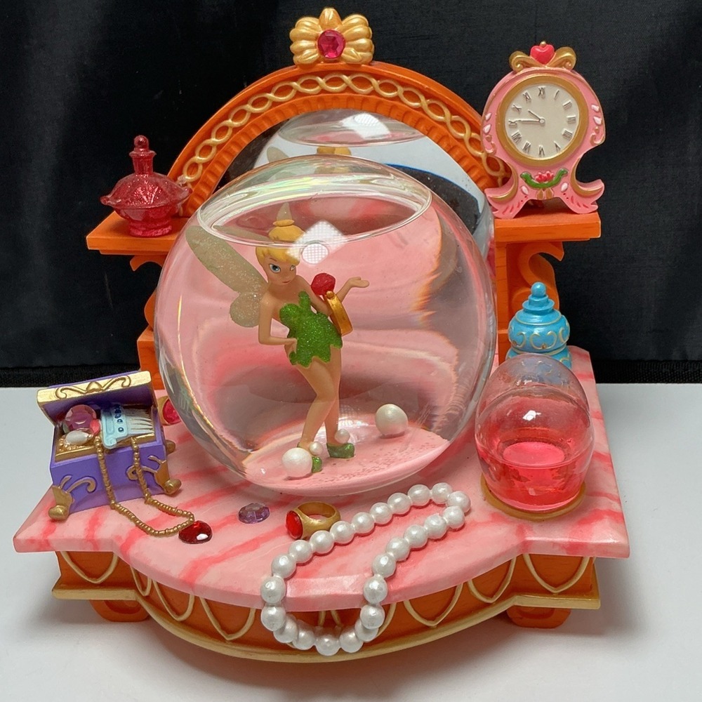 Disney Tinkerbell Snow Globe The Pink Vanity Plays You Can Fly 2002